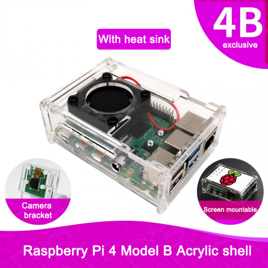 Raspberry Pi 4 Model B acrylic transparent shell with cooling fan can be installed with 3.5 inch screen fixed camera Raspberry Pi 4 Model B acrylic transparent shell with cooling fan can be installed with 3.5 inch screen fixed camera