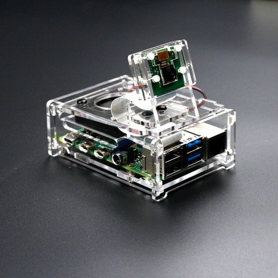 Raspberry Pi 4 Model B acrylic transparent shell with cooling fan can be installed with 3.5 inch screen fixed camera Raspberry Pi 4 Model B acrylic transparent shell with cooling fan can be installed with 3.5 inch screen fixed camera