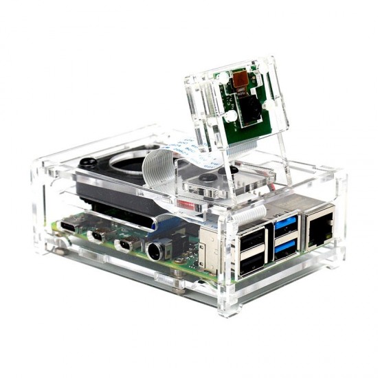 Raspberry Pi 4 Model B acrylic transparent shell with cooling fan can be installed with 3.5 inch screen fixed camera Raspberry Pi 4 Model B acrylic transparent shell with cooling fan can be installed with 3.5 inch screen fixed camera