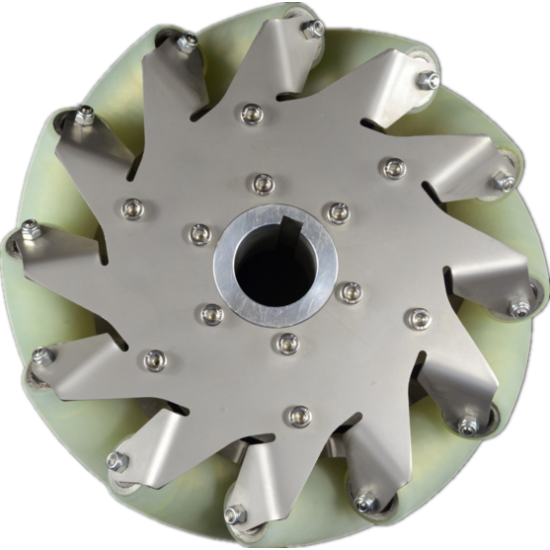 A set of 203mm stainless steel Mcnam wheel with polyurethane roller (4 pcs) ROHS