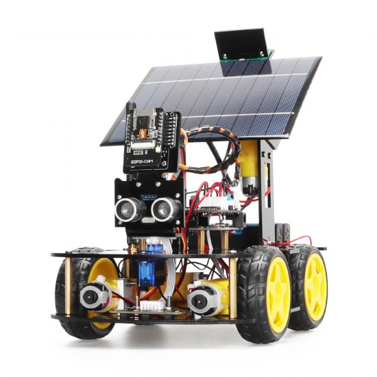 Solar-powered ESP32-32 camera programming educational robot car, IoT ultrasonic smart programming car